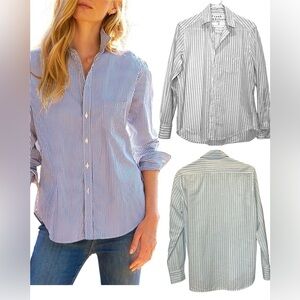 Frank & Eileen Relaxed Fit Eileen Style Striped Shirt Teal Blue Size XSmall
